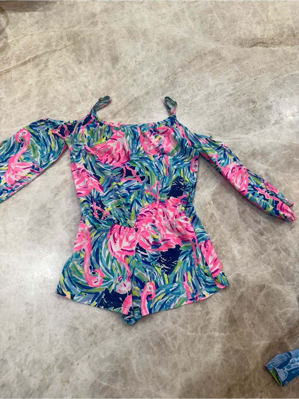 Lilly Pulitzer Colorful Pink Flamingo Romper small EUC